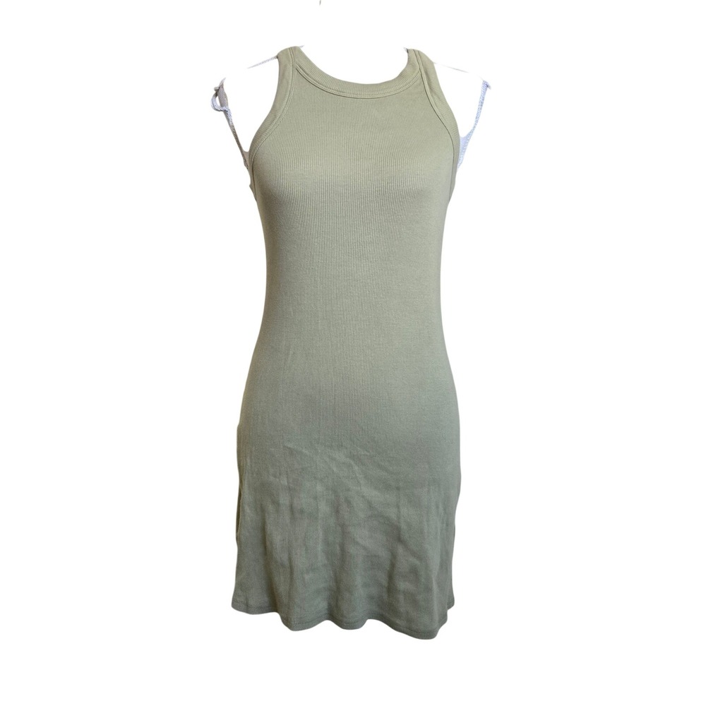 Reformation Sz S Green Ribbed Racerback Tank Dress Stretchy Mini‎ Bodycon Casual